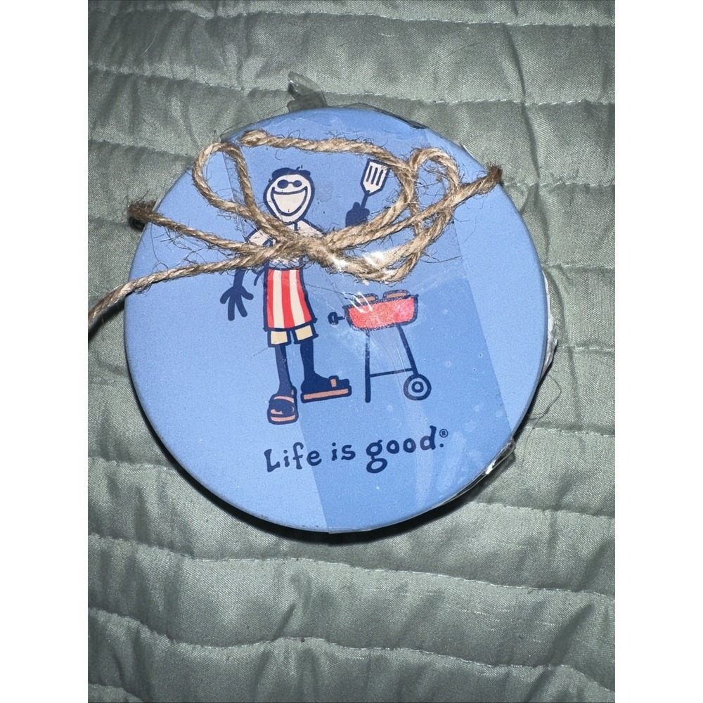 Life Is Good Coasters Jake Grilling USA Set of 4 Absorbent Stone New
